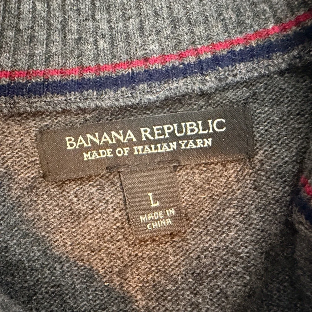 Banana Republic Sweater Mens L Dark Charcoal Mock Neck Button Zip Merino Wool